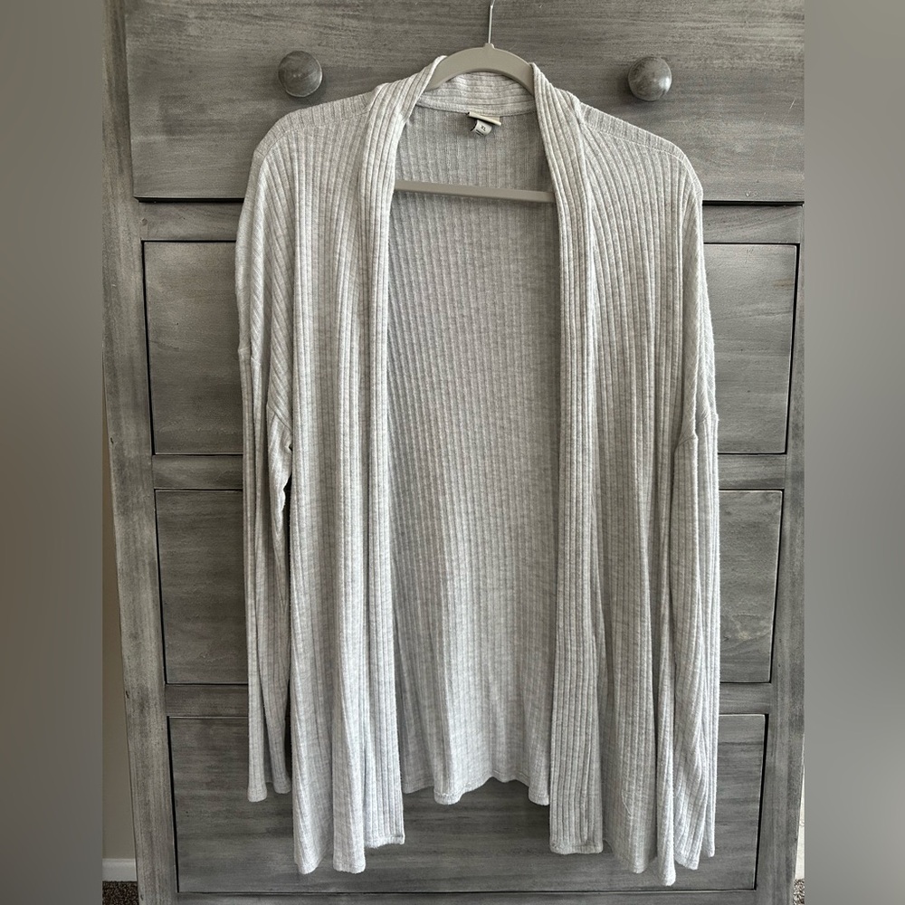 A New Day Gray Ribbed Open Front Cardigan | Size XL